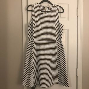 Blue and white stripes fit and flare dress